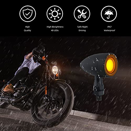 Motorcycle Turn Signals Led Tail Lights 2 Pack, Retro 40 Leds Amber Red Brake Light Rear Indicator Blinkers Universal Fits Harley Davidson Honda Kawasaki Suzuki Triumph Yamaha (Matte Black) - color: 2052-2PCS-REAR-BK
