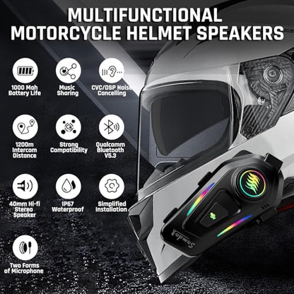 SAMDO K50 Motorcycle Helmet Bluetooth Headset V5.3, Outdoor Wireless Bluetooth Helmet Speakers with Automatic Answer Music Control IPX6 for Cycling/Skiing/Riding