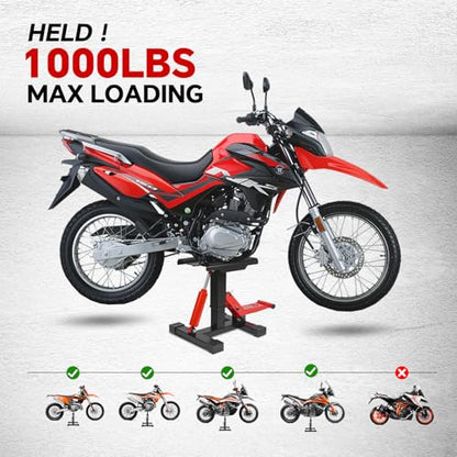 Motorcycle Lift Stand 1000 LBS with Removable Tool Tray, Hydraulic Lift | Adjustable Height Hoist Table with Extra Large and Non-Slip Platform for Dirt Bike, Motorcycle, E Bike & Motocross