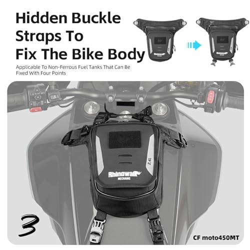 Rhinowalk Motorcycle Fuel Tank Bag,Magnetic and Strap on,Motorbike Tank Bag with Mobile Phone Pocket, Thigh bag,Leg Waist Chest Pouch,2.4L Backpack Motor Cycle Accessories - style: With Magnetic