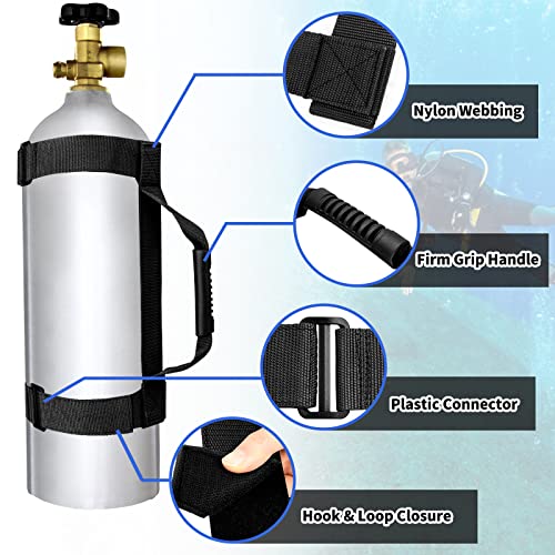 Dive Tank Carrier, Heavy Duty Webbing Scuba Air Tank Band Adjustable Cylinder Holder Carrying Strap with Comfort Handle - color: Black