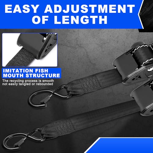 Retractable Ratchet Straps 2 Inch x 10 Feet, Heavy Duty Auto Retract Tie Down Straps, 3500 lb Break Strength Cargo Straps with Steel Hooks for Truck, Trailer, Moving, 2 Pack