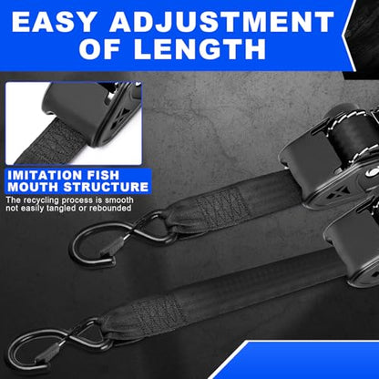 Retractable Ratchet Straps 2 Inch x 10 Feet, Heavy Duty Auto Retract Tie Down Straps, 3500 lb Break Strength Cargo Straps with Steel Hooks for Truck, Trailer, Moving, 2 Pack
