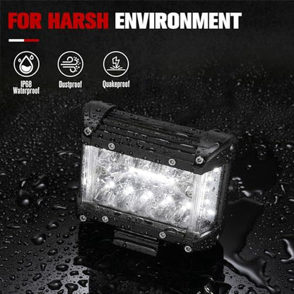 FIERYRED Side Shooter LED Pods 4 Inch Spot Flood Combo LED Light Bar,60W 8000LM Work Lights Off Road Driving Fog Bumper Vehicle Headlights for ATV UTV Truck Boat,IP68,(2pcs) - size: 4 Inch