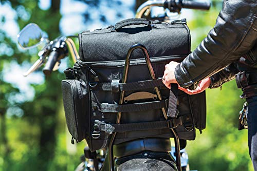 Kuryakyn 5285 Momentum Vagabond Motorcycle Travel Luggage: Weather Resistant Seat/Trunk/Rack Bag with Sissy Bar Straps, Black