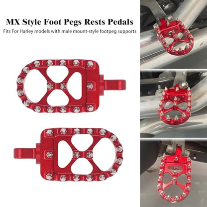 CNC MX Style Wide Foot Pegs with 360° Roating Compatible with Harley Dyna Softail Fatboy Sportster Iron 883 Chopper Bobber Models Red - color: Red with Cone Spikes