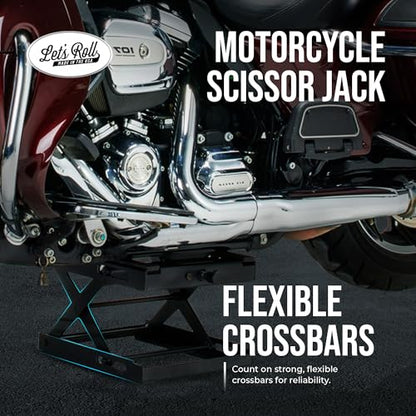 Let's Roll Standard Motorcycle Lift Jack - 1200 LB Heavy Duty Scissor Jack Stands, Scissor Lift Jacks, Motorcycle Accessories, Stable Garage Lifts with Mobility for Maintenance - Made in The USA
