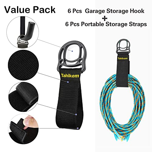 6 Set Garage Wall Mounts, 9 Large Wall J Hooks, Black - Heavy Duty Extension Cord Hangers for Ladders, Mowers, Cables - size: 9 Inch- 6 Set