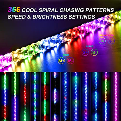 Ehaho 1 Pack 4FT Whip Lights,LED Whip Light with App & Remote Control, Spiral RGB Chasing Lighted Whips with Rocker Switch, Music Whip Light for UTV ATV Polaris RZR Can-Am SXS Truck - size: 4FT / (Pack of 1)