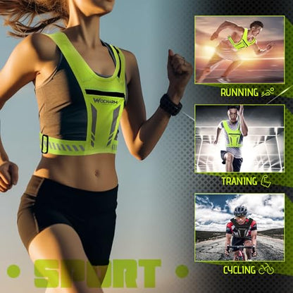 Reflective Vest Chest Phone Holder, Adjustable Hydration Training Workout Gear for Nighttime Running Biking - color: Fluorescent green