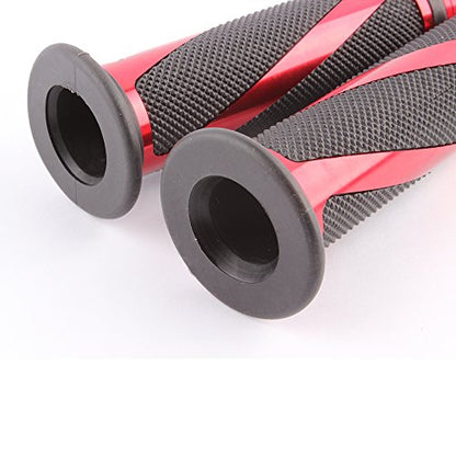 Pair of 7/8" 22mm Motorcycle CNC Aluminum Rubber Gel Hand Grips Handlebar for Sports Bike Chopper Cruiser Bike - color: Red with Bar End