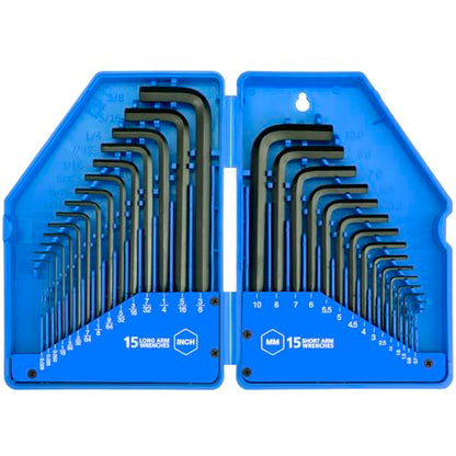 31-Piece Premium Hex Key Allen Wrench Set with Storage Case, SAE and Metric Assortment | L Shape, Chrome Vanadium Steel, Precise and Chamfered Tips | SAE 0.028 inch - 3/8 inch | Metric 0.7mm - 10 mm - size: 31-Pc. Standard Set - Blue Case