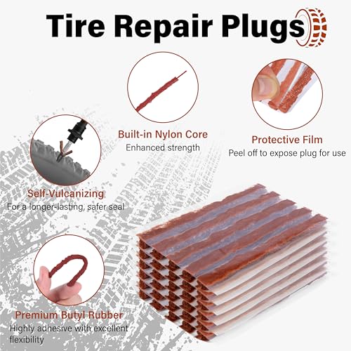30 PCS Tire Plugs Heavy Duty, 4" X 0.24" Tire Repair Plugs, Rubber Tires Plug, Tires Repair Strings for Tubeless Puncture Car, RV, SUV, ATV, Motorcycle, Truck,Tractor (Brown) - color: brown