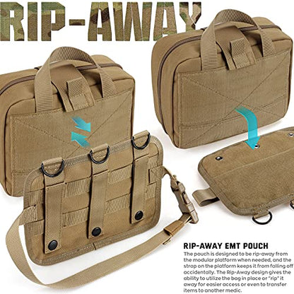 LIVANS Tactical Molle Medical Pouch - Upgraded Size, Large Capacity IFAK Pouch with Detachable Quick Release and Headrest Mount, Includes Flag and Cross Patch - color: Khaki