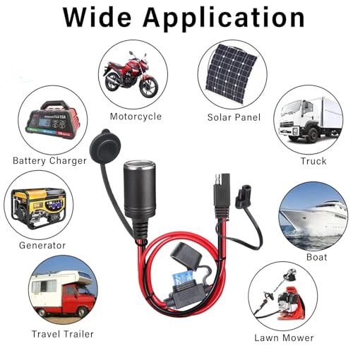 12AWG SAE to Motorcycle Female Cigarette Lighter Socket,12V-24V Heavy-Duty Extension Cable for Universal SAE Quick Connection Battery Chargers &Accessories (0.6m) - size: 2 Feet