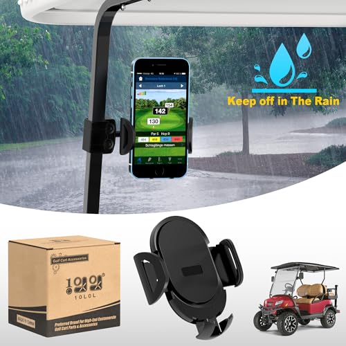10L0L Golf Cart Phone Holder Mount - Universal Fit for Club Car DS, Yamaha, EZGO TXT RXV (0.75"-1.25" Square Tube), 360° Rotation, Secure Phone Caddy for iPhone & Android, Golf Accessories