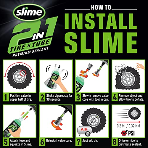 Slime 10193 Tire and Tube Sealant Puncture Repair Sealant, 2-in-1, Premium, Prevent and Repair, Suitable for Non-Highway Tires and Tubes, Non-Toxic, Eco-Friendly, 16oz Bottle - style: 16 oz