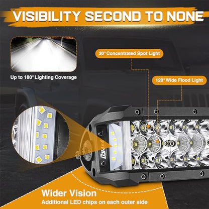 13.5 Inch LED Light Bar, 174W Side Shooter Triple Row LED Pods Off Road Bumper Bar Spot Flood Combo Driving Fog Lights for Trucks ATV UTV SUV Pickup Boat Tractor - size: 13.5 Inch