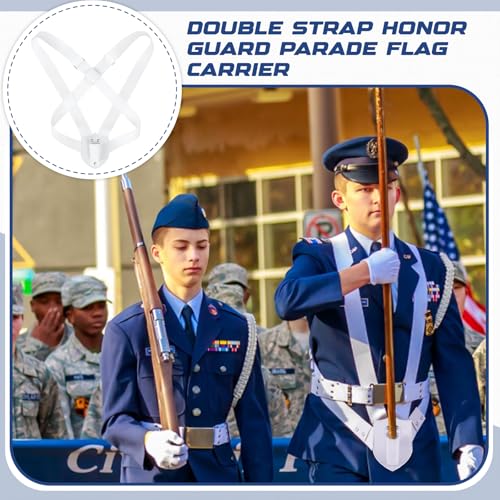 Jecery Double Strap Parade Flag Carrier Parade Harness Color Guard Flag Pole Holder Nylon Sling Carrying Belt for Parades(White) - color: White, style: Double Strap