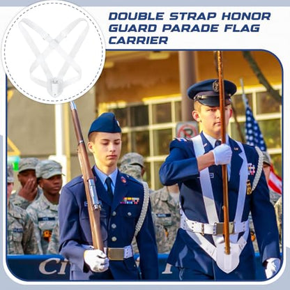 Jecery Double Strap Parade Flag Carrier Parade Harness Color Guard Flag Pole Holder Nylon Sling Carrying Belt for Parades(White) - color: White, style: Double Strap