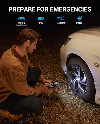 AVAPOW Portable Tire Inflator, 150 PSI Cordless Air Compressor with Digital Gauge, 3.7″ LCD, Auto Shut-Off, Fast Inflation, USB-C Rechargeable PD 20W for Cars, Bikes, Motorcycle & Emergencies