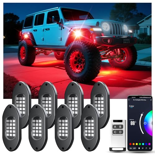 LED Rock Lights for Trucks 8 Pods,RGB Rocklights with App & Remote Control, Underglow Rock Light Kit for Trucks UTV ATV Golf Cart RZR - color: RGB, size: 8 Pods