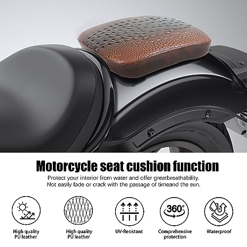 Motorcycle Pillion Passenger Pad Seat, Brown Crocodile Leather Pillion Pad w/ 8 Suction Cup Rear Passenger Seat Compatible with Harley Custom Bikes and More - size: Brown Crocodile