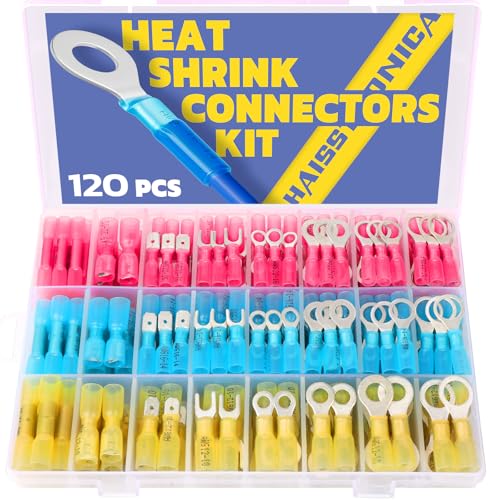 haisstronica 120PCS Heat Shrink Wire Connectors-Marine Grade Heat Shrink Butt Connectors-Electrical Connectors Kit of Tinned Red Copper,AWG 22-10 Crimp Insulated Ring Fork Butt Splice(3Colors/24Sizes) - style: 120PCS AWG 22-10