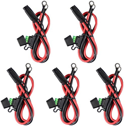 [5 Pack] 2FT SAE to O Ring Terminal Harness 10AWG - Eyelet O-Ring Terminal 10Gauge Harness with 30A Fuse,Battery Trickle Charger Cable for Motorcycle,SAE Quick Connect/Disconnect Charging Cord - size: 5 PACK