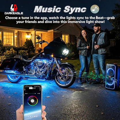 20PCS Motorcycle RGB LED Light Kit with Brake Turn Signal Dual Zone, Underglow Lights with APP/RF Remote, Neon Accent Waterproof 12V for Touring, Large Cruiser & Custom Show Motorcycle