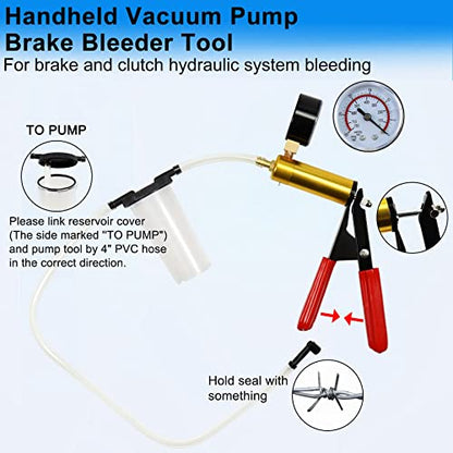 JoyFans 2 in 1 Hand Vacuum Pump Brake Bleeder Kit, One-Man Brake Clutch Fluid Power Steering Fluid Bleeding System Tester Tool for Automotive Motorcycle Car & Kitchen Food Canning Use (Red) - color: Red