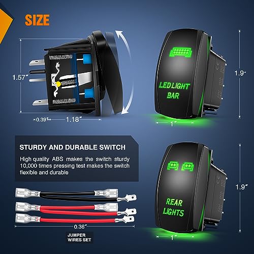 Nilight 2 Pack Rear Lights Rocker Switch Led Light Bar 5Pin Laser On Off SPST Switches 20A/12V 10A/24V Red LED with Jumper Wire Set for Cars Trucks Boats RVs - color: Green, size: led light bar+REAR LIGHTS