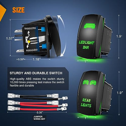 Nilight 2 Pack Rear Lights Rocker Switch Led Light Bar 5Pin Laser On Off SPST Switches 20A/12V 10A/24V Red LED with Jumper Wire Set for Cars Trucks Boats RVs - color: Green, size: led light bar+REAR LIGHTS