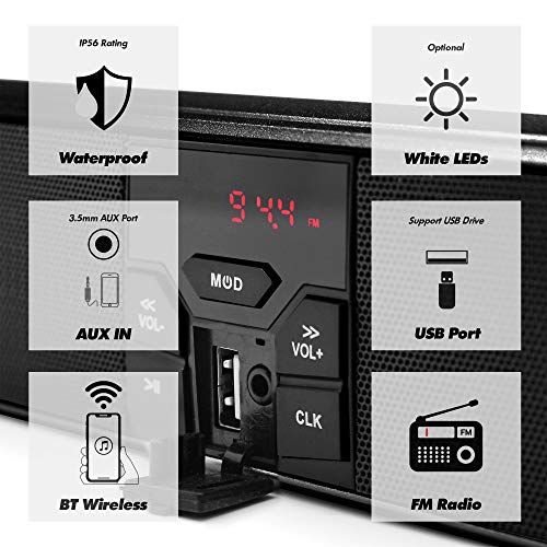 GoHawk Motorcycle Speakers Bluetooth - Built-in Amplifier Waterproof Radio Audio System, AUX/FM Radio/USB MP3 Player with LED Lights for Harley, Dirt Bike, UTV, ATV - color: RE9-X Black
