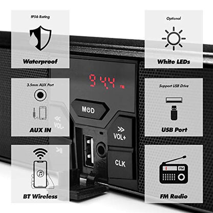 GoHawk Motorcycle Speakers Bluetooth - Built-in Amplifier Waterproof Radio Audio System, AUX/FM Radio/USB MP3 Player with LED Lights for Harley, Dirt Bike, UTV, ATV - color: RE9-X Black