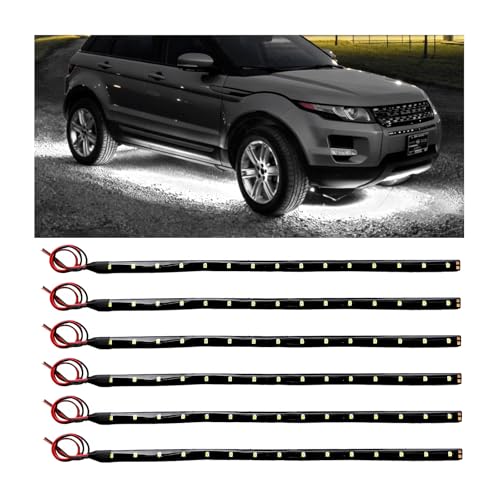 6 PCS 15 LED Strip Underbody Light, 12" 12V Super Bright Underbody Light Strip with 10" Wire, Waterproof Flexible LED Interior Exterior Decoration Lamp for Car Motorcycle Truck (White) - color: White