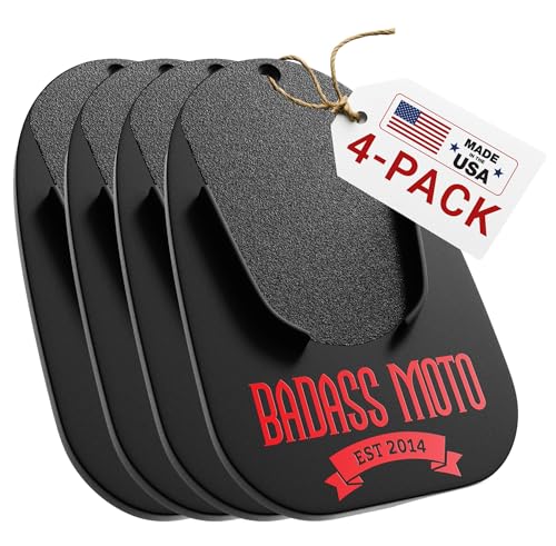 Badass Moto Motorcycle Kickstand Pad - Kick Stand Puck, Coaster Plate for Harley Davidson, Touring & Sport Bikes - Motorcycle Accessories for Grass, Dirt, Hot Pavement Parking Pad - Black (4-Pack) - color: Black, size: 4-Pack