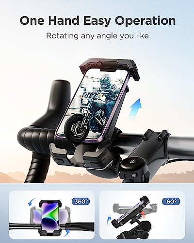 VUP Bike Phone Holder,Motorcycle Phone Mount,Bicycle Phone Mount Handlebar Cell Phone Clamp for Scooter, Compatible with iPhone Samsung,Black