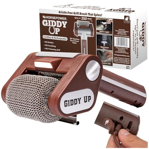 HorsePower Giddy Up Grill Cleaner AS SEEN ON TV! – Cordless, Rechargeable BBQ Tool with 350 RPM Stainless Roller, LED Light – Patents Pending – From BulbHead, a Family-Owned American Brand - style: Regular Battery Life