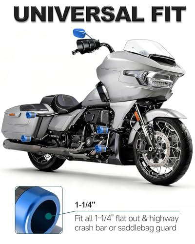 MoKitDora Motorcycle Frame Sliders Aluminum Alloy 3/8"-16 Thread for Harley 1.25" Saddlebag Guard Highway & Flat-out Crash Bar, Blue - color: Blue
