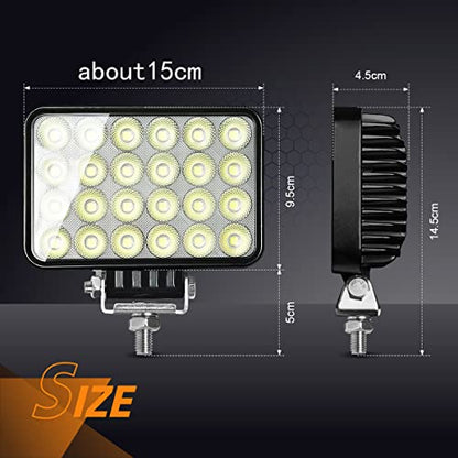 2-Pack 72W LED Work Light 12V 24V Fog Light, 9000LM Spot Flood Combo Beam IP67 Waterproof Offroad Led Pods for Truck Tractor ATV SUV Boat Mower Excavator