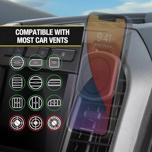 Scosche MP2DVM MagicMount Pro2 Magnetic Cell Phone Holder, Adhesive Car Dashboard Mount with Removable Vent Clip, Hands-Free Phone Stand Compatible with MagSafe, iPhone 16/15/14/13/12 Series and More - style: Dash / Vent
