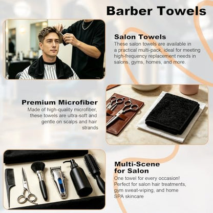 Puomue 6 Pack Black Salon Towels, Super Soft and Absorbent Microfiber Hair Towel for Salon, Bath, Spa, Pool and Home, 27 inch X 16 inch, Black - color: Black - 6 Pack