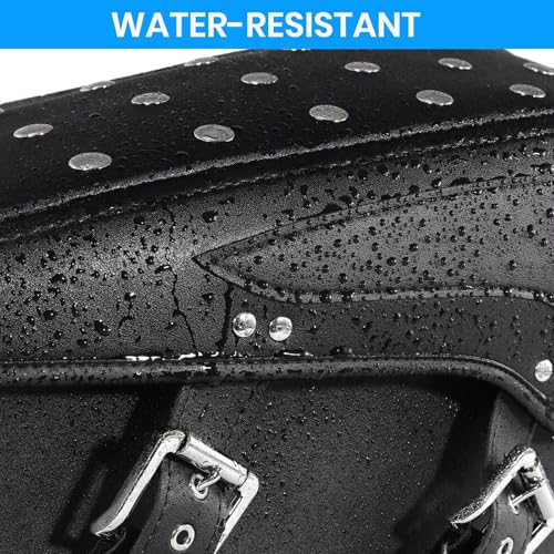 Pair of Motorcycle Saddlebags with Studded Rivet Design, 30L Large Capacity Water-Resistant PU Leather Bags, Quick-Release with Braided Straps