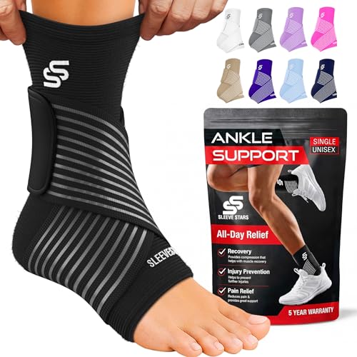 Sleeve Stars Ankle Brace for Women & Men, Ankle Wrap for Sprain, Compression Sleeve for Plantar Fasciitis Relief, Easy Customizable Support: w/ Removable Strap (Single/M:10"-12"/Black) - color: Black, size: Medium