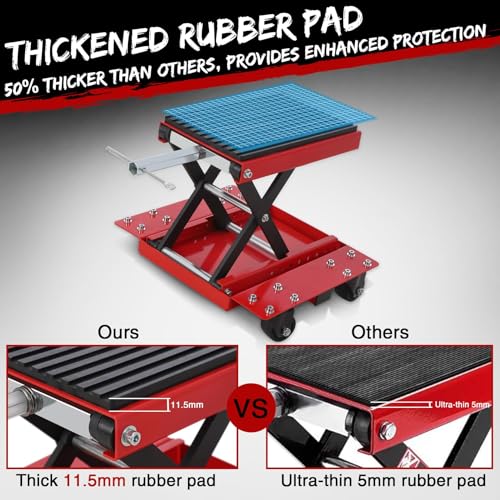 1200 LBS Motorcycle Lift, Dirt Bike Scissor Jack Lift Table with Hand Crank & Caster Wheels, 4.7"-15.4" Height Adjustable Center Hoist Stand for ATVs, Cruiser, Touring Motorcycles