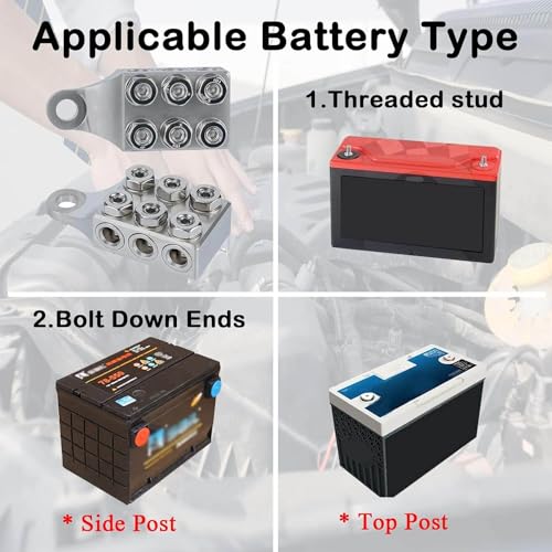 SUNMORN 12-Way 10AWG Up to 4/0 AWG Gauge Battery Terminal Connectors, Top Post Battery Terminals, 3/8”-16 Positive and Negative for Cars Truck Boat Trailer Marine (M10)