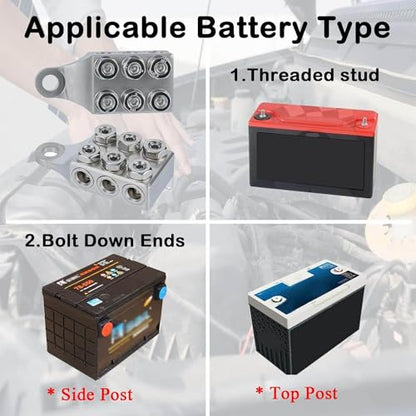 SUNMORN 12-Way 10AWG Up to 4/0 AWG Gauge Battery Terminal Connectors, Top Post Battery Terminals, 3/8”-16 Positive and Negative for Cars Truck Boat Trailer Marine (M10)