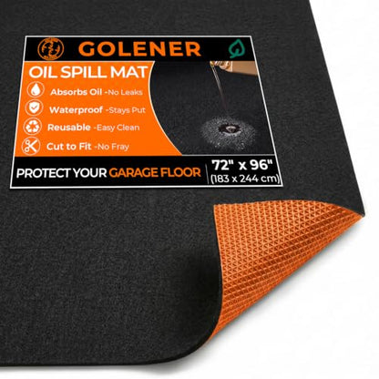 Golener Oil Spill Mat - Garage Floor Mat, Absorbent Oil Pad, Premium Maintenance Mat, Waterproof, Contain Liquid, Protect Floor from Spill & Stain, Reusable, Washable, Durable, 72”x96”, Black/Orange - size: 6' x 8' (Rectangular)