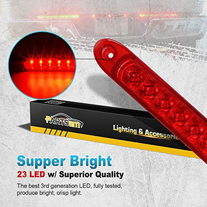 Partsam 2PCS 17 inch Red LED Trailer Light Bar 23 LED Third Brake Light Trailer Center Light Bar with Stop Turn Tail Functions Waterproof Surface Mount for Trailers Cargo